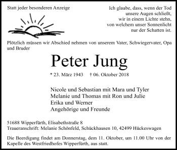 Anzeige von Peter Jung von Kölner Stadt-Anzeiger / Kölnische Rundschau / Express