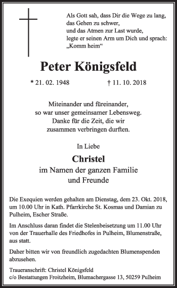 Anzeige von Peter Königsfeld von  Sonntags-Post 