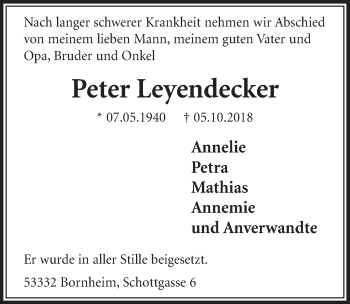 Anzeige von Peter Leyendecker von  Schlossbote/Werbekurier 