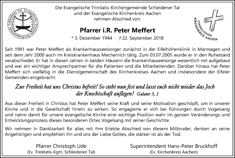  Traueranzeige für Peter Meffert vom 06.10.2018 aus Kölner Stadt-Anzeiger / Kölnische Rundschau / Express