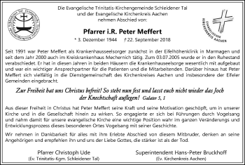 Anzeige von Peter Meffert von Kölner Stadt-Anzeiger / Kölnische Rundschau / Express