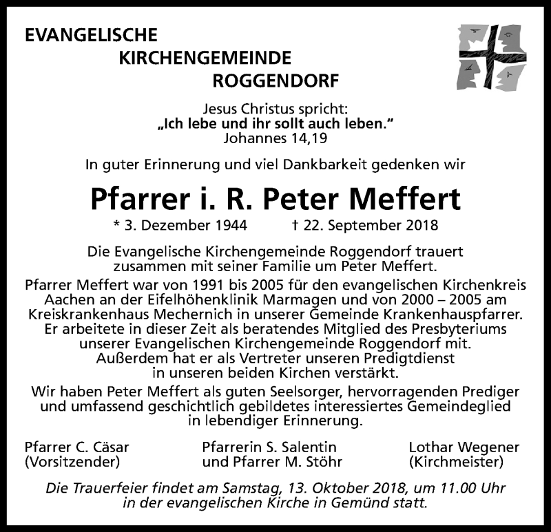  Traueranzeige für Peter Meffert vom 10.10.2018 aus Kölner Stadt-Anzeiger / Kölnische Rundschau / Express