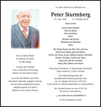 Anzeige von Peter Sturmberg von Kölner Stadt-Anzeiger / Kölnische Rundschau / Express