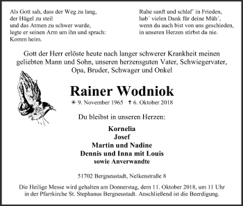Anzeige von Rainer Wodniok von Kölner Stadt-Anzeiger / Kölnische Rundschau / Express