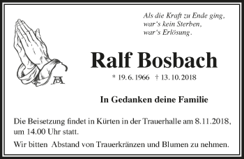 Anzeige von Ralf Bosbach von  Bergisches Handelsblatt 