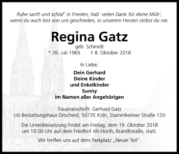 Anzeige von Regina Gatz von Kölner Stadt-Anzeiger / Kölnische Rundschau / Express