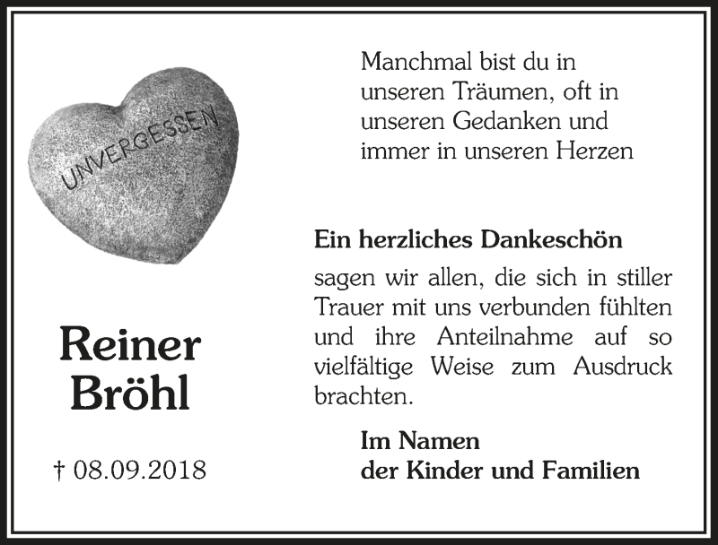  Traueranzeige für Reiner Bröhl vom 10.10.2018 aus  Lokalanzeiger 