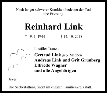Anzeige von Reinhard Link 