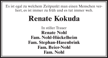 Anzeige von Renate Kokuda von  Schlossbote/Werbekurier 