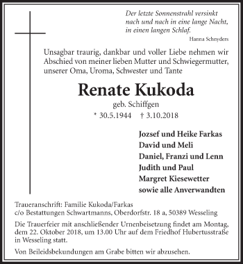 Anzeige von Renate Kukoda von  Schlossbote/Werbekurier 