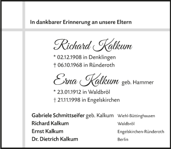 Anzeige von Richard Kalkum von  Anzeigen Echo 