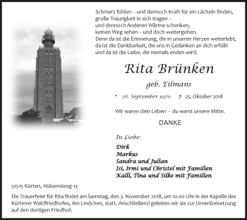 Anzeige von Rita Brünken von  Bergisches Handelsblatt 