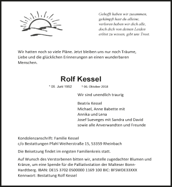Anzeige von Rolf Kessel von  Schaufenster/Blickpunkt 