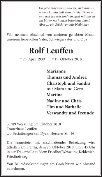 Anzeige von Rolf Leuffen von  Schlossbote/Werbekurier 