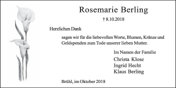 Anzeige von Rosemarie Berling von  Schlossbote/Werbekurier 