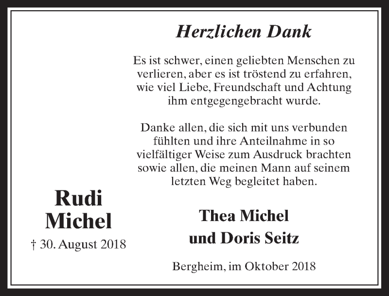  Traueranzeige für Rudi Michel vom 03.10.2018 aus  Werbepost 
