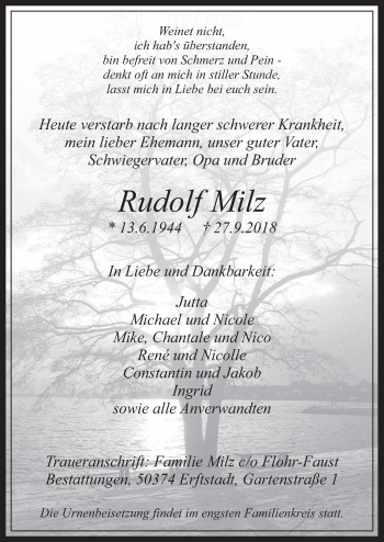 Anzeige von Rudolf Milz von  Werbepost 