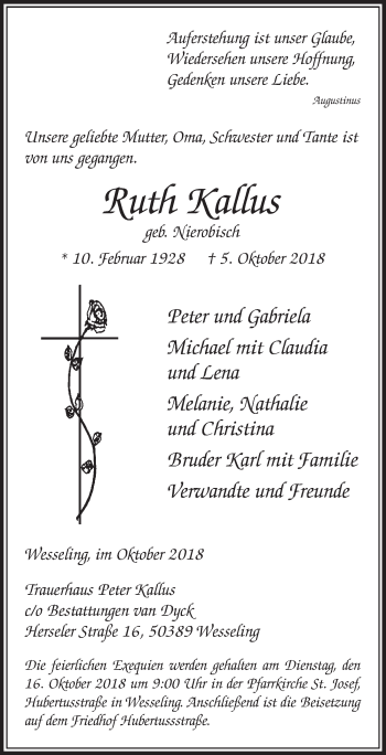 Anzeige von Ruth Kallus von  Schlossbote/Werbekurier 