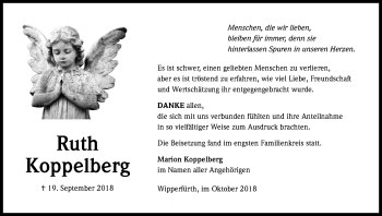 Anzeige von Ruth Koppelberg von Kölner Stadt-Anzeiger / Kölnische Rundschau / Express