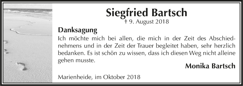  Traueranzeige für Siegfried Bartsch vom 10.10.2018 aus  Anzeigen Echo 