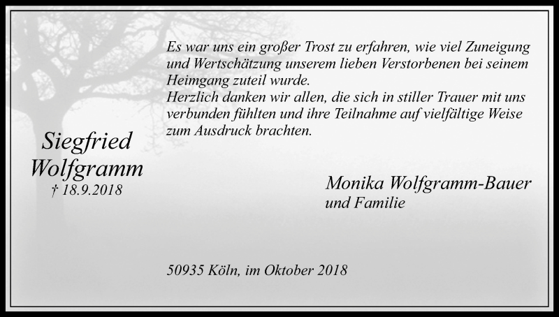  Traueranzeige für Siegfried Wolfgramm vom 06.10.2018 aus Kölner Stadt-Anzeiger / Kölnische Rundschau / Express