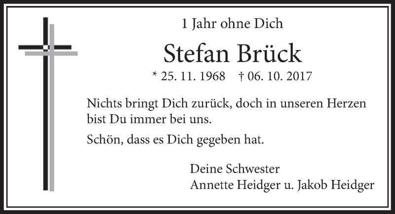  Traueranzeige für Stefan Brück vom 06.10.2018 aus  Sonntags-Post 