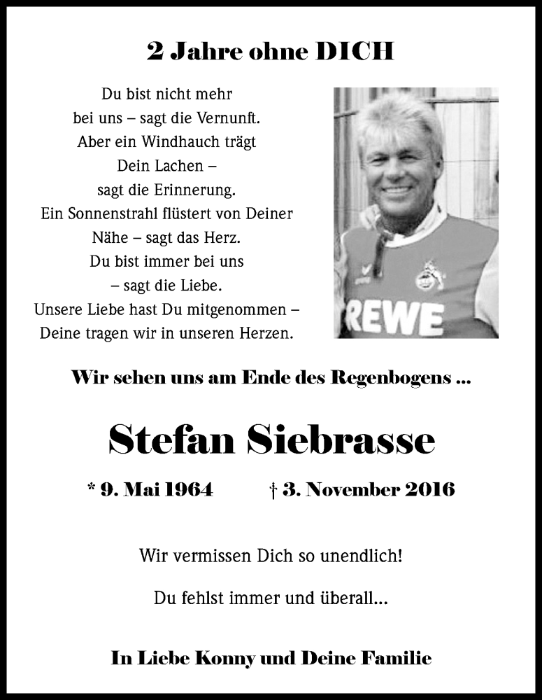  Traueranzeige für Stefan Siebrasse vom 27.10.2018 aus Kölner Stadt-Anzeiger / Kölnische Rundschau / Express