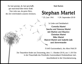Anzeige von Stephan Martel von Kölner Stadt-Anzeiger / Kölnische Rundschau / Express