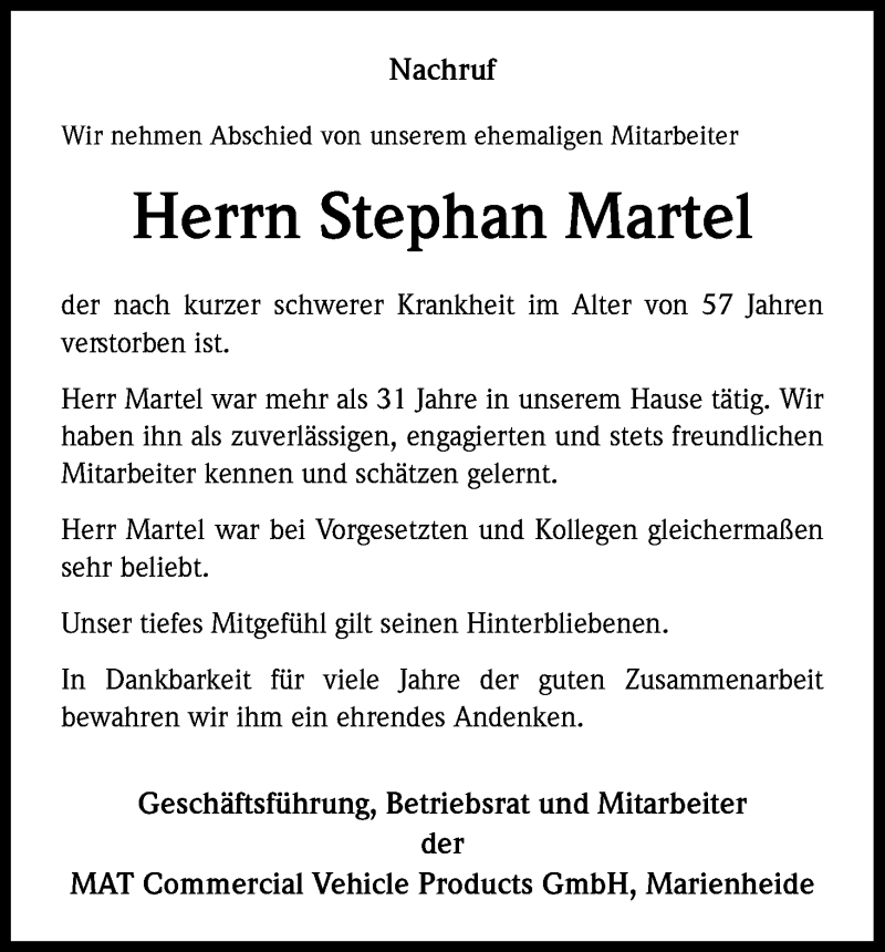  Traueranzeige für Stephan Martel vom 06.10.2018 aus Kölner Stadt-Anzeiger / Kölnische Rundschau / Express