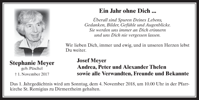  Traueranzeige für Stephanie Meyer vom 24.10.2018 aus  Werbepost 