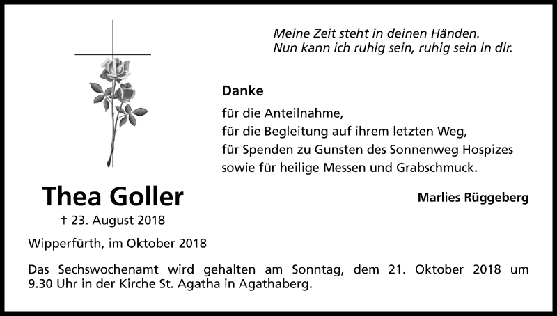  Traueranzeige für Thea Goller vom 13.10.2018 aus Kölner Stadt-Anzeiger / Kölnische Rundschau / Express