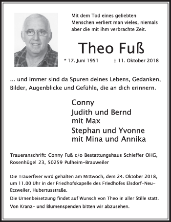 Anzeige von Theo Fuß von  Sonntags-Post 