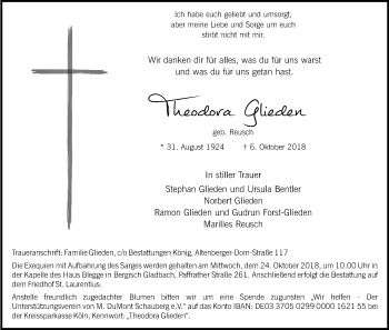 Anzeige von Theodora Glieden von Kölner Stadt-Anzeiger / Kölnische Rundschau / Express