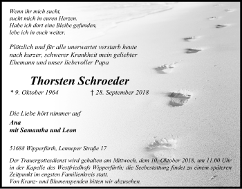 Anzeige von Thorsten Schroeder von Kölner Stadt-Anzeiger / Kölnische Rundschau / Express