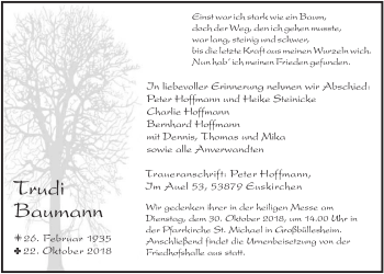 Anzeige von Trudi Baumann von  Blickpunkt Euskirchen 