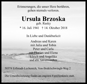 Anzeige von Ursula Brzoska von Kölner Stadt-Anzeiger / Kölnische Rundschau / Express