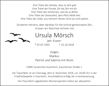 Anzeige von Ursula Mörsch von  Blickpunkt Euskirchen 