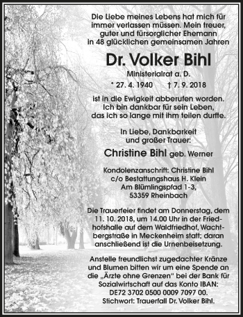 Anzeige von Volker Bihl von  Schaufenster/Blickpunkt 