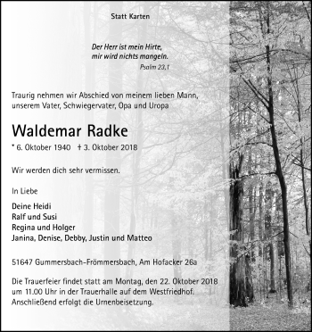 Anzeige von Waldemar Radke von Kölner Stadt-Anzeiger / Kölnische Rundschau / Express
