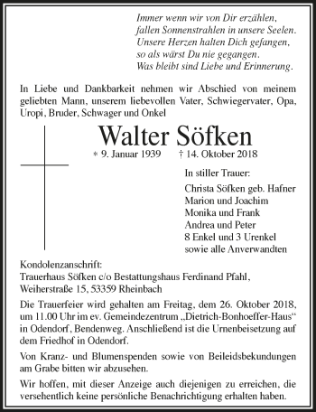 Anzeige von Walter Söfken von  Schaufenster/Blickpunkt 