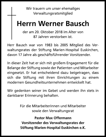 Anzeige von Werner Bausch von Kölner Stadt-Anzeiger / Kölnische Rundschau / Express