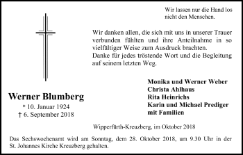 Anzeige von Werner Blumberg von Kölner Stadt-Anzeiger / Kölnische Rundschau / Express