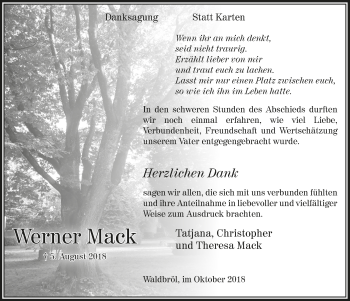 Anzeige von Werner Mack von  Lokalanzeiger 