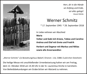 Anzeige von Werner Schmitz von  Blickpunkt Euskirchen 