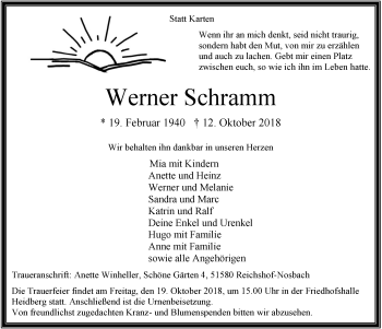Anzeige von Werner Schramm von  Lokalanzeiger 