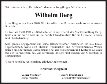 Anzeige von Wilhelm Berg von  Werbepost 
