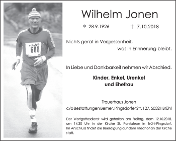 Anzeige von Wilhelm Jonen von  Schlossbote/Werbekurier 