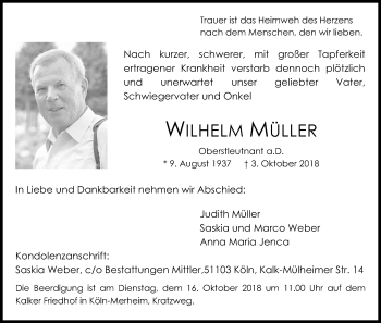 Anzeige von Wilhelm Müller von Kölner Stadt-Anzeiger / Kölnische Rundschau / Express