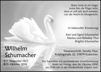Anzeige von Wilhelm Schumacher von  Blickpunkt Euskirchen 