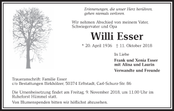 Anzeige von Willi Esser von  Schlossbote/Werbekurier 
